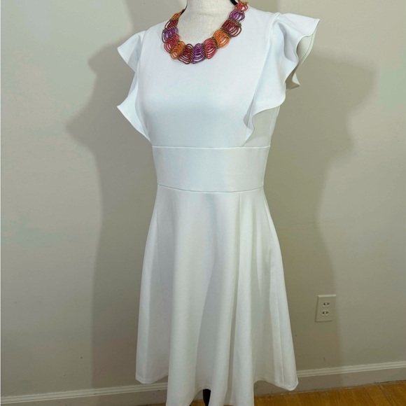 Chaps White Flutter Sleeve A-Line Dress sz 8 - Picture 4 of 9